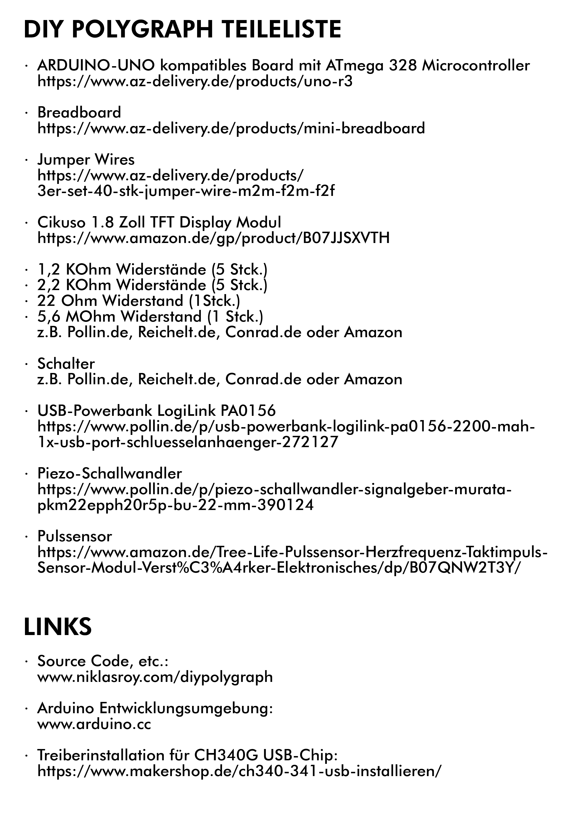 Page 8 - Parts List & Links